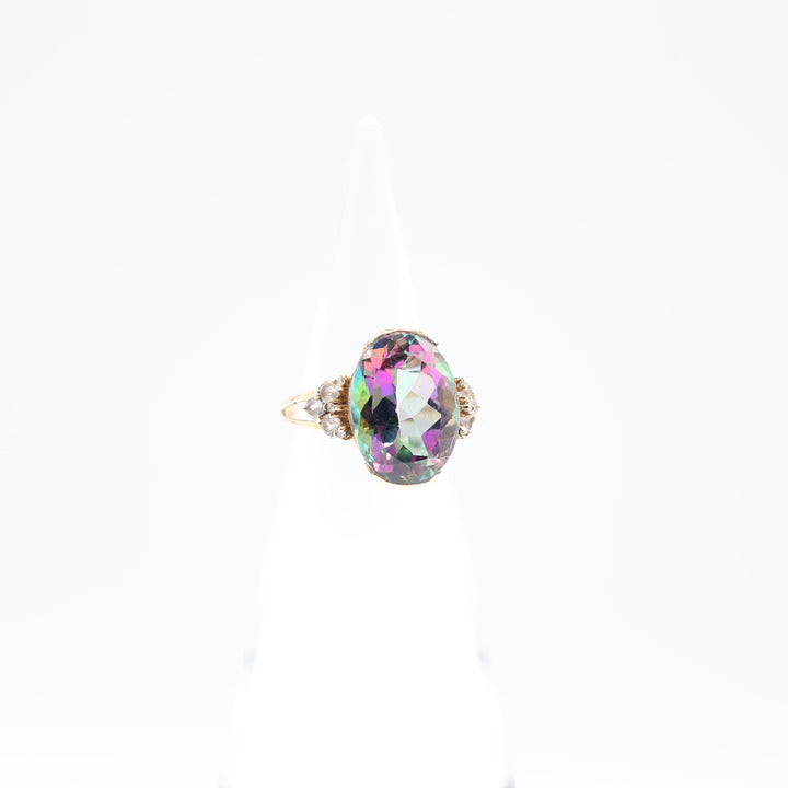 10K Yellow Gold Band Mystic Topaz Stone Ring Size 6.75 17mm x 12mm