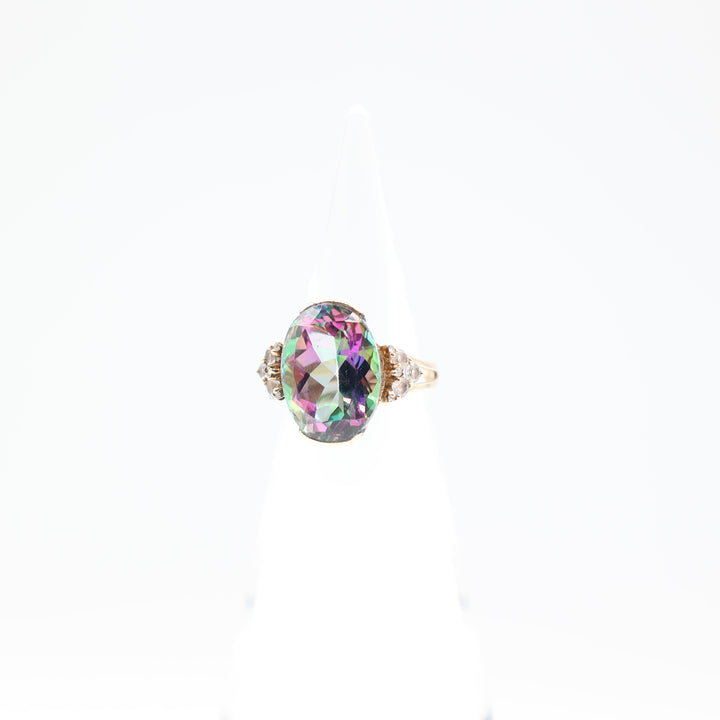 10K Yellow Gold Band Mystic Topaz Stone Ring Size 6.75 17mm x 12mm