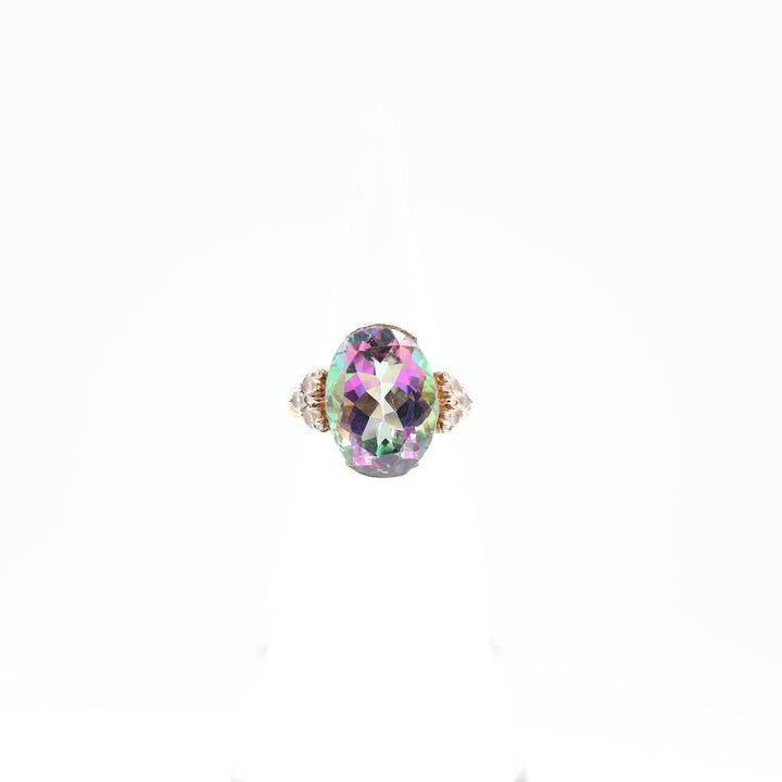 10K Yellow Gold Band Mystic Topaz Stone Ring Size 6.75 17mm x 12mm