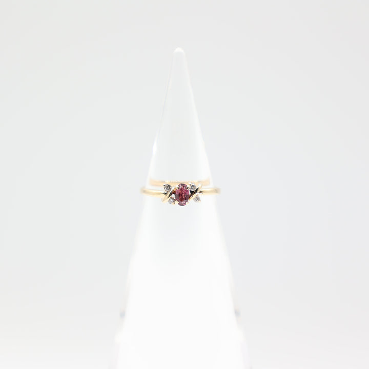 14k Yellow Gold Pink Topaz and White Diamond Ring Size 6
