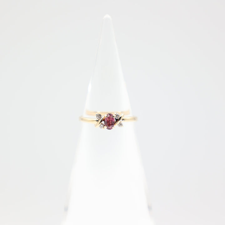 14k Yellow Gold Pink Topaz and White Diamond Ring Size 6