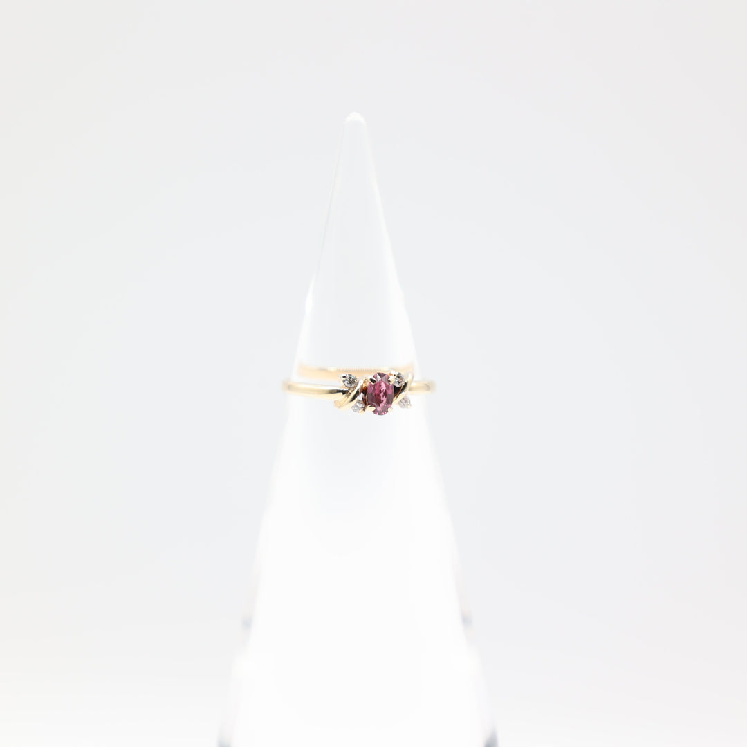 14k Yellow Gold Pink Topaz and White Diamond Ring Size 6