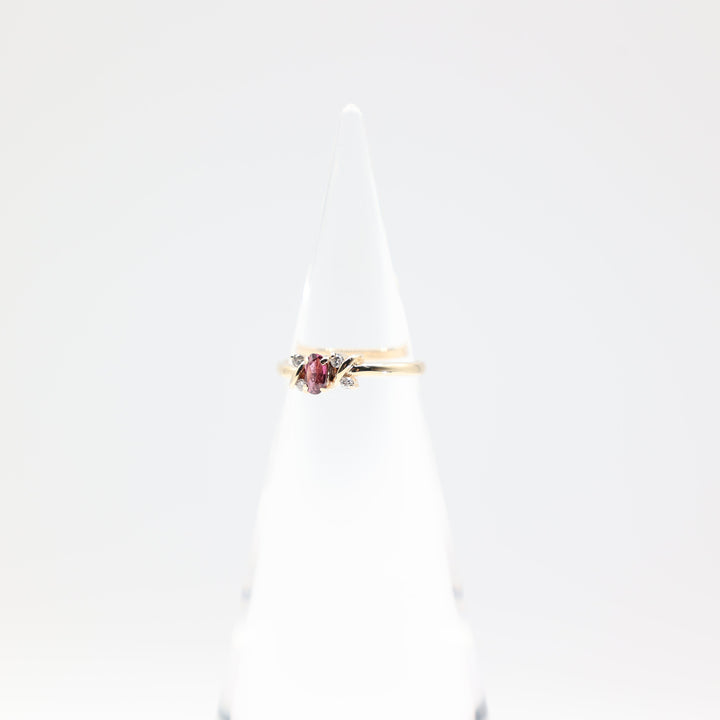 14k Yellow Gold Pink Topaz and White Diamond Ring Size 6