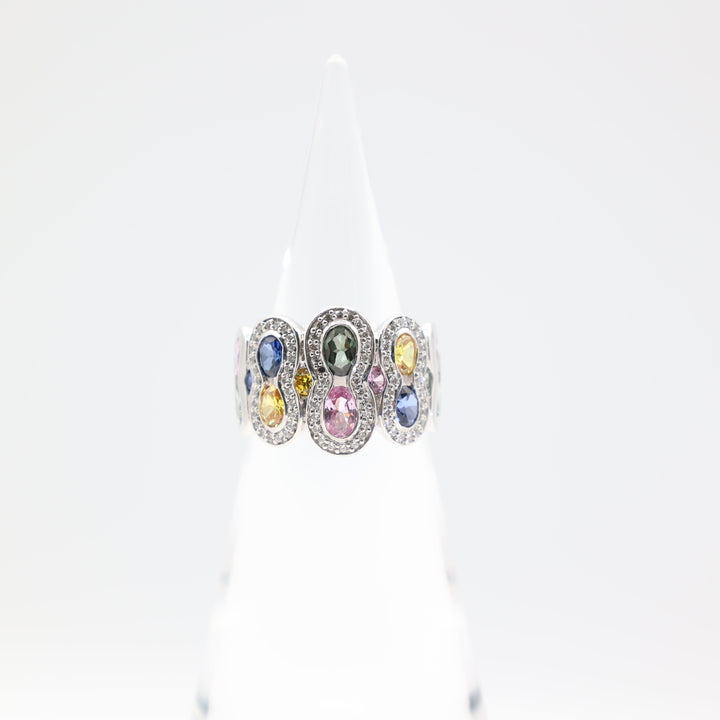 925 Sterling Silver Pink Sapphire Blue Sapphire Yellow Tourmaline Green Spinel Ring Size 10.5