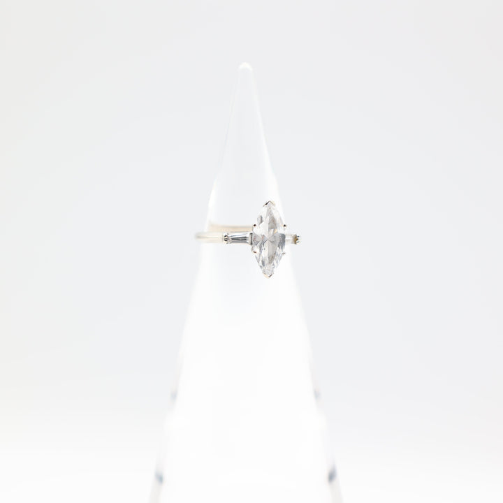14k White Gold Band Marquise White Spinel Stone Ring Size 5.5