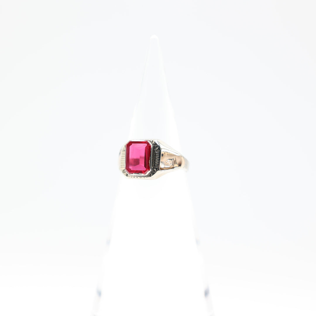 14k Gold Two Tone Band Ruby Stone Ring 10mm x 8mm Size 9.75