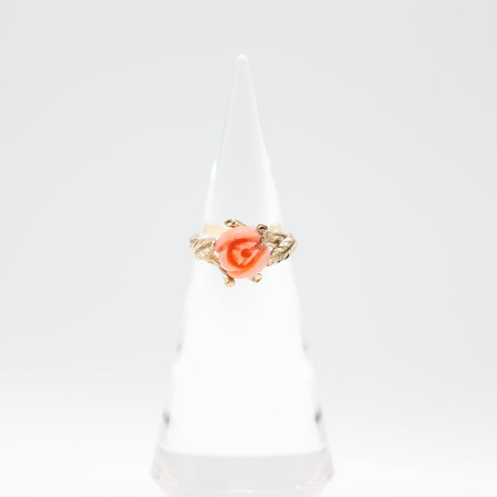14k Yellow Gold Angel Coral Rose Ring Size 9.75