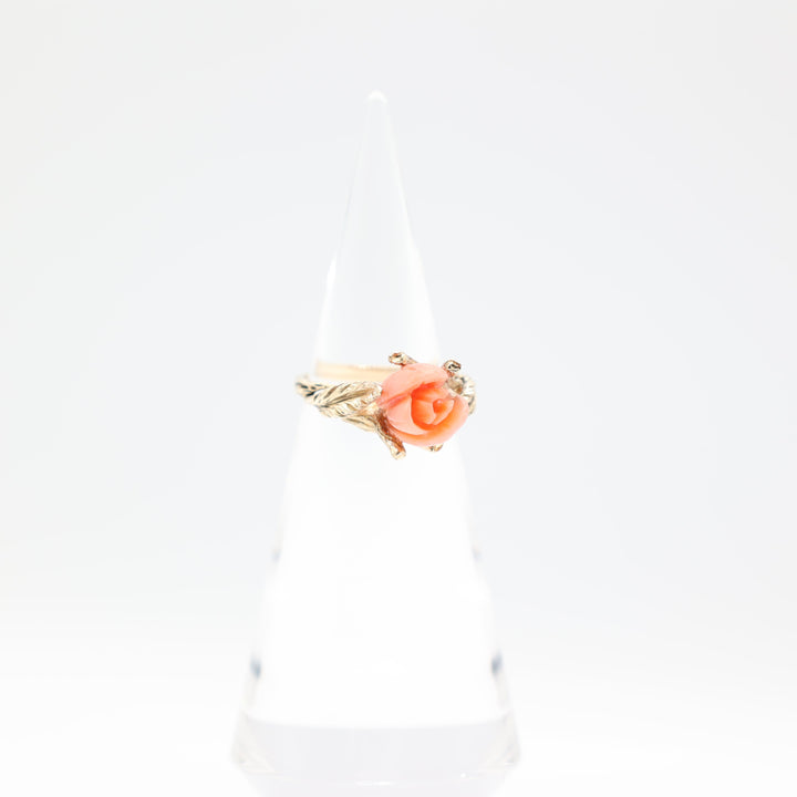 14k Yellow Gold Angel Coral Rose Ring Size 9.75