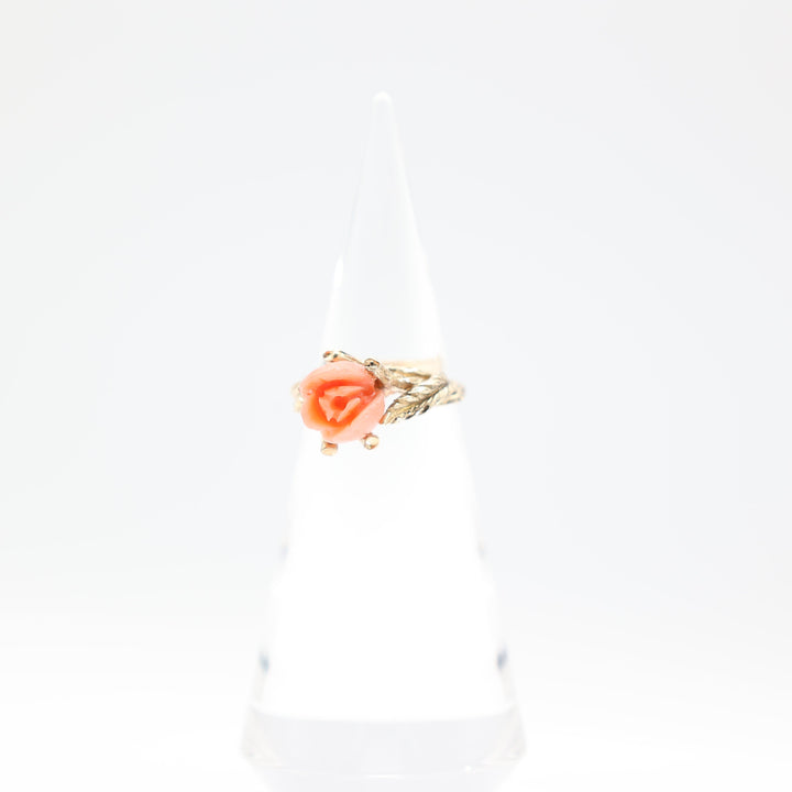 14k Yellow Gold Angel Coral Rose Ring Size 9.75