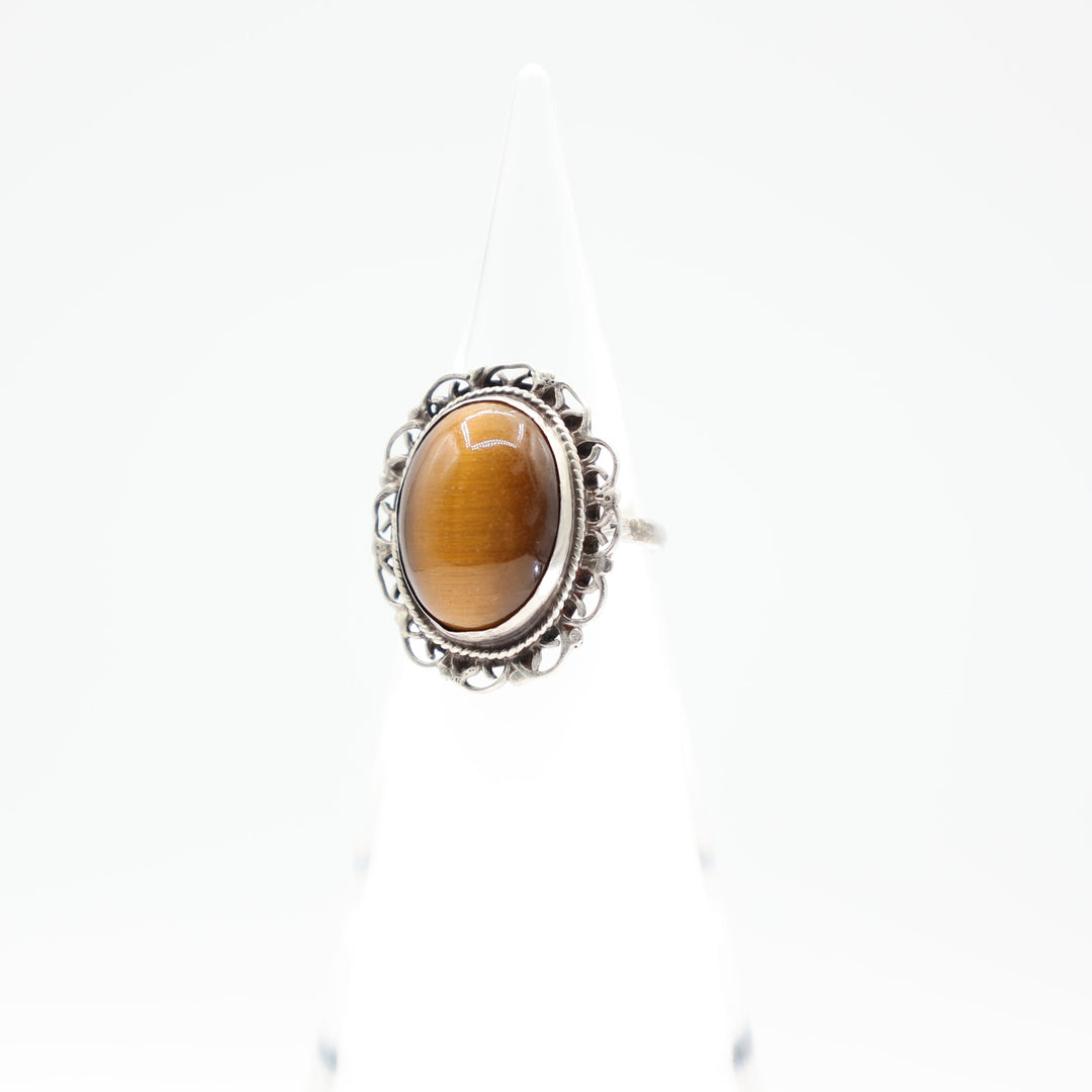 925 Sterling Silver 18x13 Millimeter Oval Tigers Eye Ring Size 8