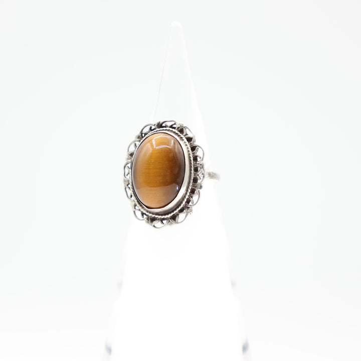 925 Sterling Silver 18x13 Millimeter Oval Tigers Eye Ring Size 8