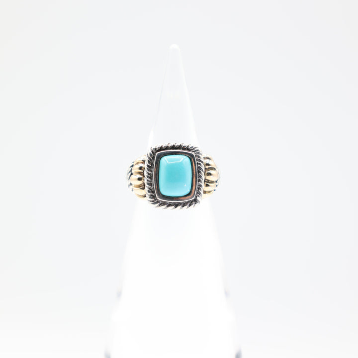 925 Sterling Silver and 14k Gold Accents Turquoise Stone Ring Size 7 10x8mm