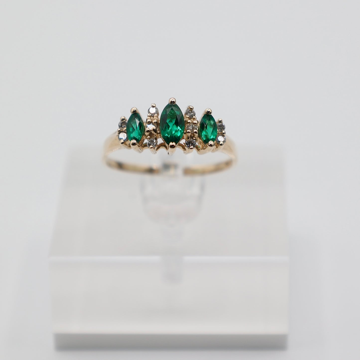 14k Yellow Gold Marquise Emerald and Diamond Ring - Size 8.5