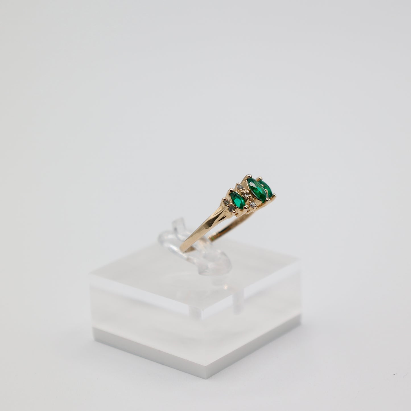 14k Yellow Gold Marquise Emerald and Diamond Ring - Size 8.5