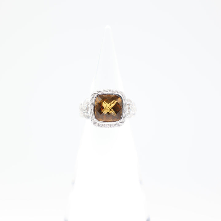 Judith Ripka 925 Sterling Silver Buckle Band Citrine Stone Ring Size 6.75