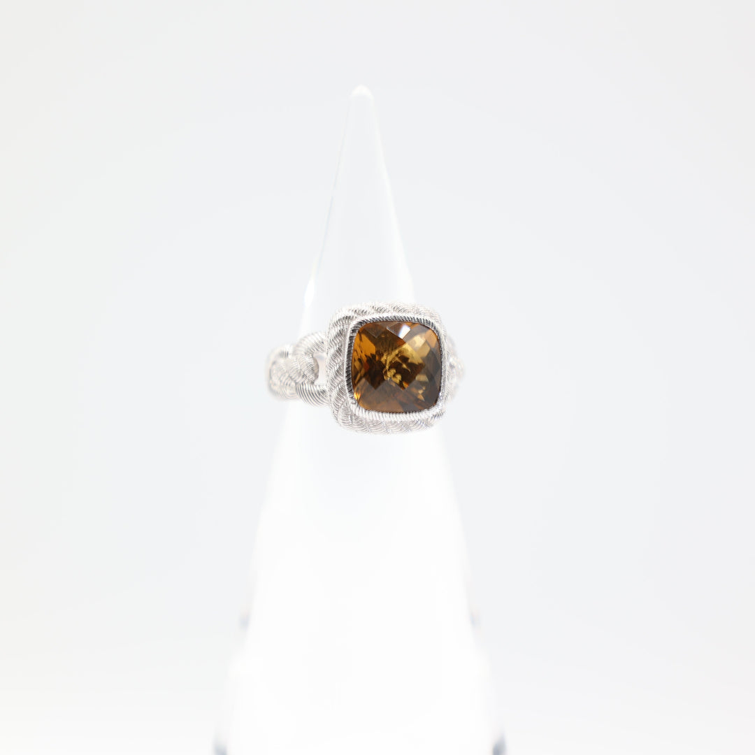 Judith Ripka 925 Sterling Silver Buckle Band Citrine Stone Ring Size 6.75