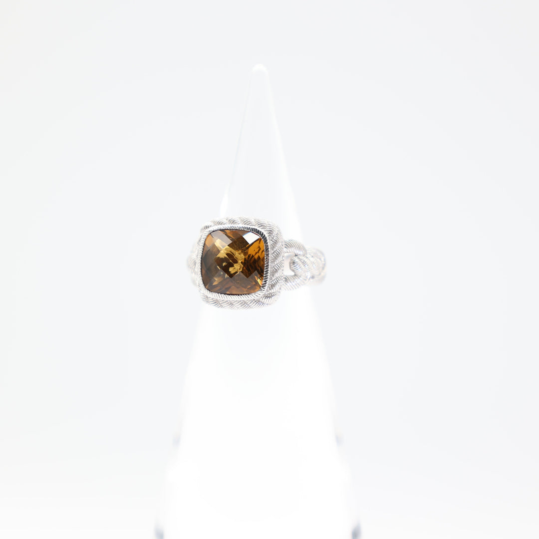 Judith Ripka 925 Sterling Silver Buckle Band Citrine Stone Ring Size 6.75