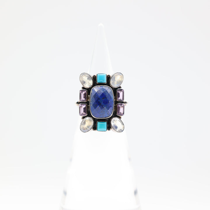 925 Sterling Silver Nicky Butler Moonstone Lapis Turquoise Amethyst Stone Ring Size 8.5