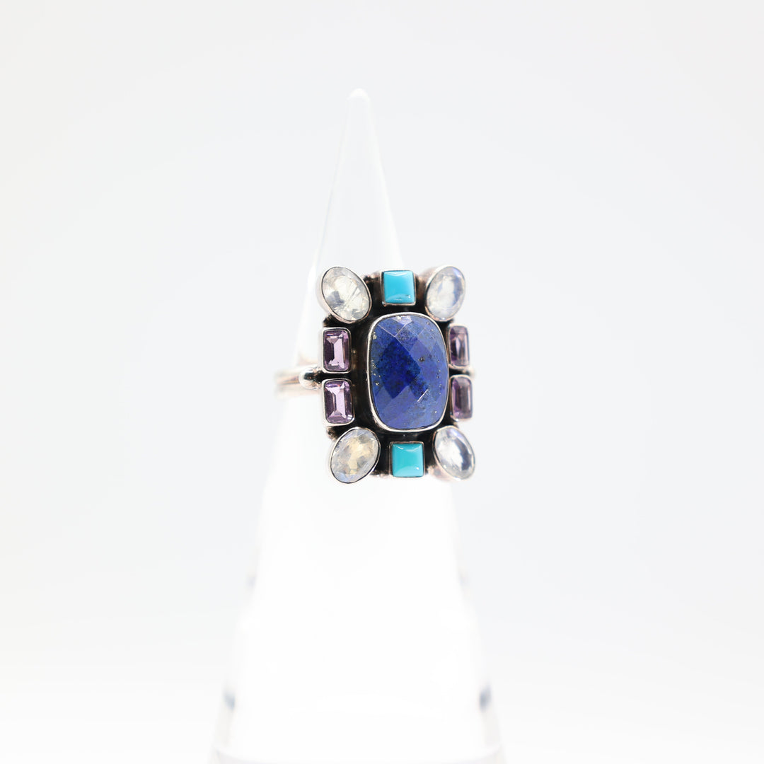 925 Sterling Silver Nicky Butler Moonstone Lapis Turquoise Amethyst Stone Ring Size 8.5