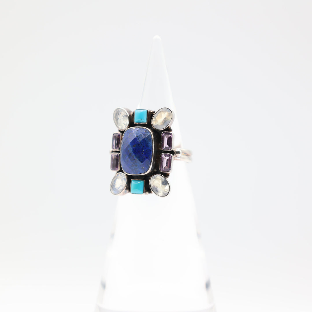 925 Sterling Silver Nicky Butler Moonstone Lapis Turquoise Amethyst Stone Ring Size 8.5