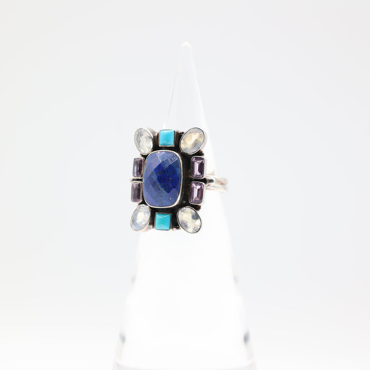 925 Sterling Silver Nicky Butler Moonstone Lapis Turquoise Amethyst Stone Ring Size 8.5