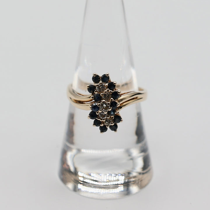 14k Yellow Gold Sapphire and Diamond Ring - Size 7.5