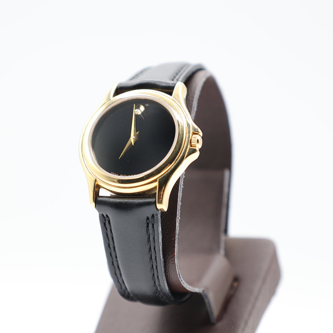 Movado Museum Classic Black Dial Gold Slim Leather Watch