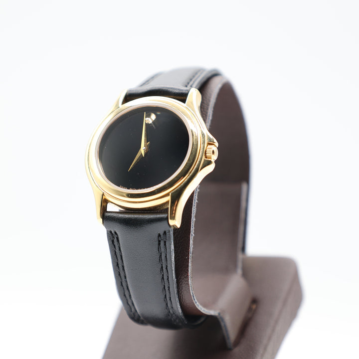 Movado Museum Classic Black Dial Gold Slim Leather Watch