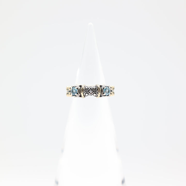 925 Sterling Silver Bixby with 18k Gold Accents and Blue Topaz Stones Ring Size 6.25.
