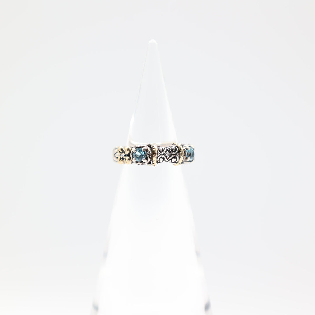 925 Sterling Silver Bixby with 18k Gold Accents and Blue Topaz Stones Ring Size 6.25.