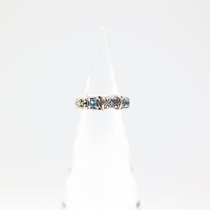 925 Sterling Silver Bixby with 18k Gold Accents and Blue Topaz Stones Ring Size 6.25.
