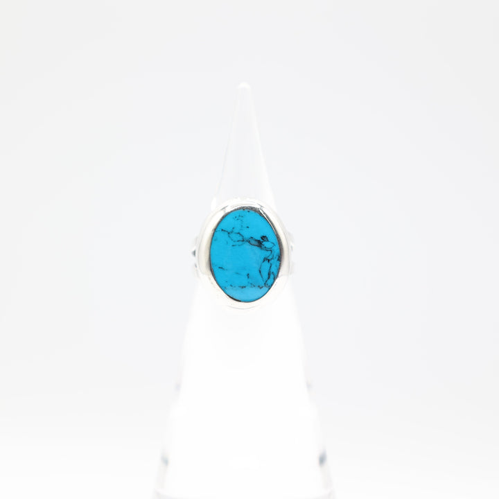 925 Sterling Silver Oval Turquoise Stone Ring 18x13mm Size 8.5