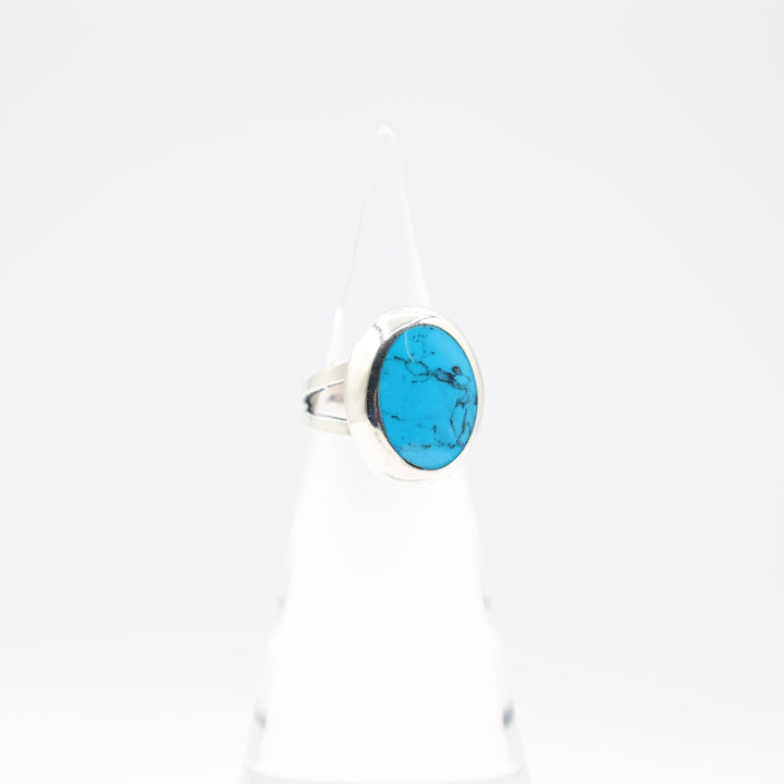 925 Sterling Silver Oval Turquoise Stone Ring 18x13mm Size 8.5