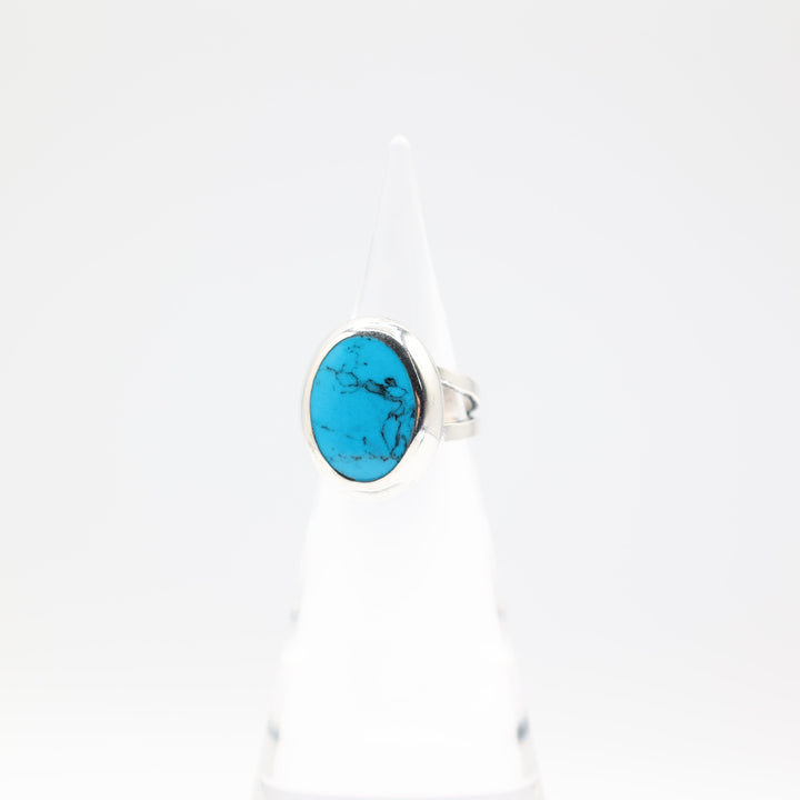 925 Sterling Silver Oval Turquoise Stone Ring 18x13mm Size 8.5