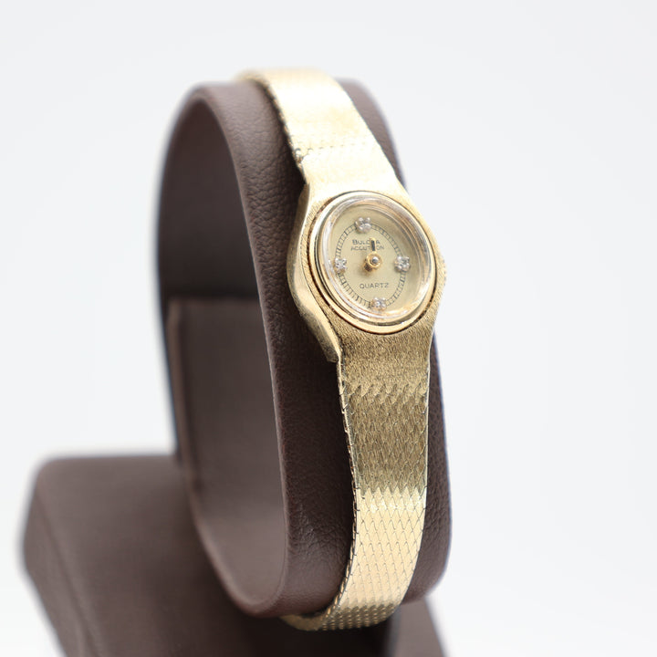Bulova Accutron Quartz Gold Tone Vintage With Four Diamonds Watch