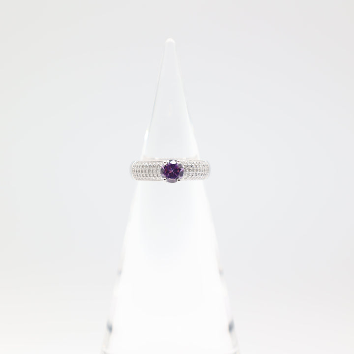925 Sterling Silver Band Ring with 6mm Round Purple Stone Size 7.5