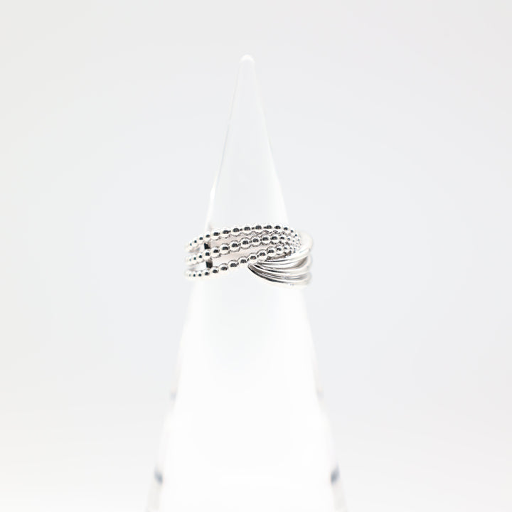 925 Sterling Silver Beaded Intertwined Ring Size Eight Point Five