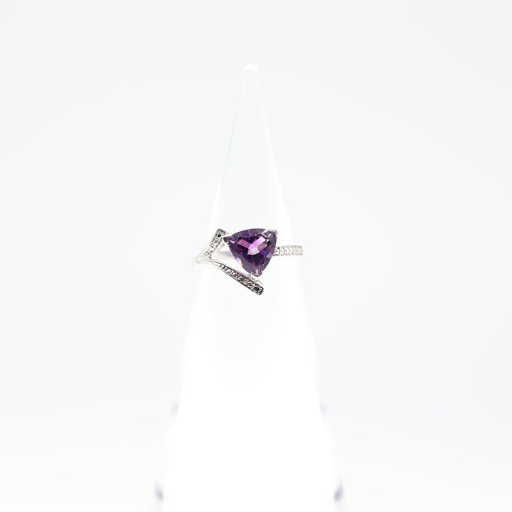 925 Sterling Silver 8mm Trillion Cut Amethyst Ring Size 7