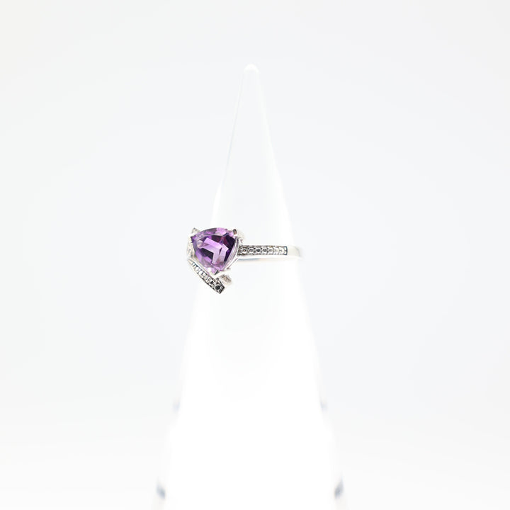 925 Sterling Silver 8mm Trillion Cut Amethyst Ring Size 7