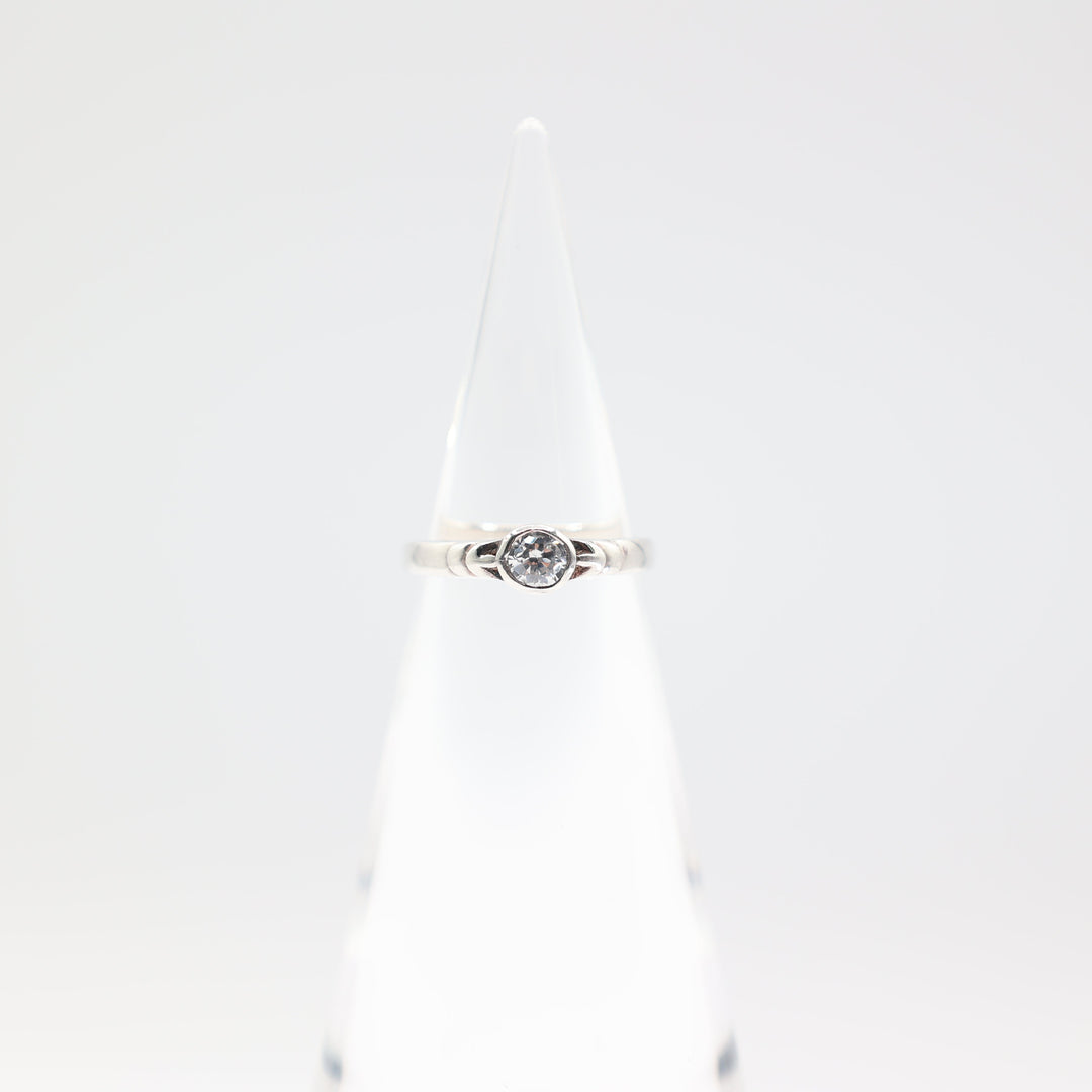 925 Silver Round Cut Glass White Stone Ring Size 7