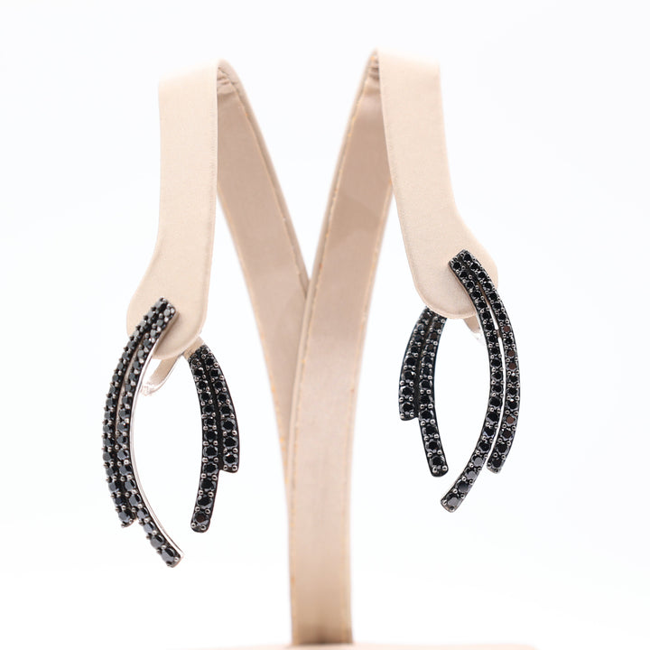 925 Sterling Silver Double Row Curved Black Crystal Earrings