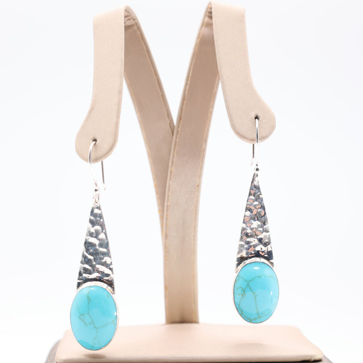 925 Silver Oval Turquoise Dangle Earrings 19mm x 14mm 1.5 Inches