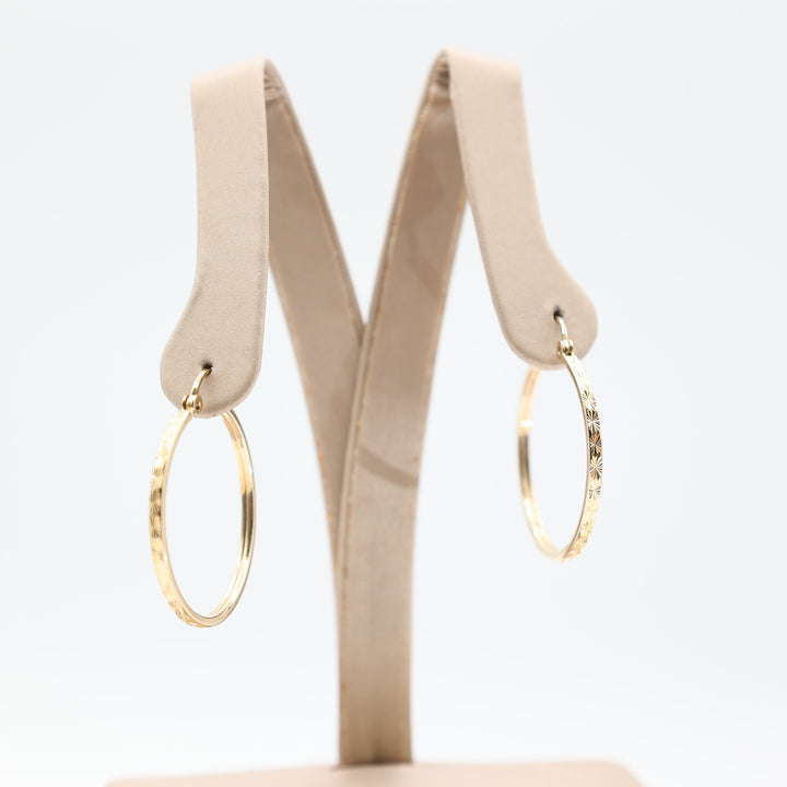 10k Yellow Gold Star Textured Hoop Earrings for Women
