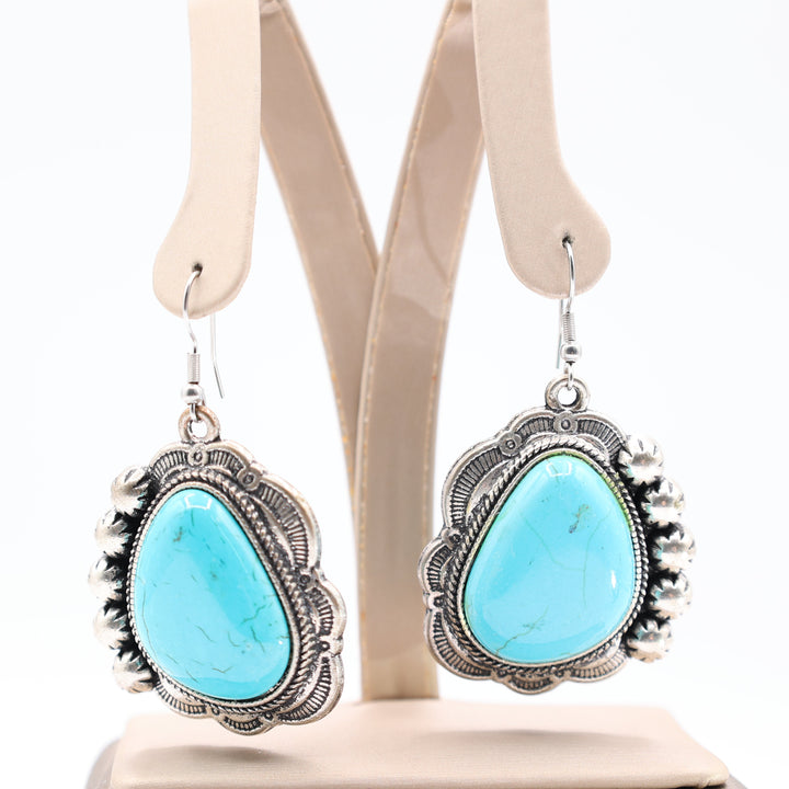 925 Sterling Silver Faux Turquoise Chunky Dangling Earrings 27mm x 21mm