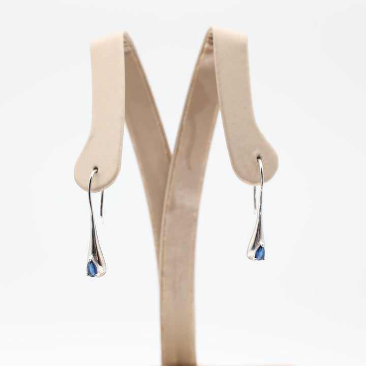 925 Sterling Silver Blue Pear Cut 5x3mm Stone Hook Dangle Earrings