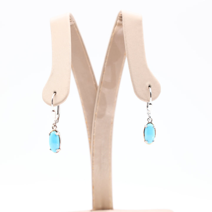 925 Sterling Silver Gold Accented 10x5mm Oval Turquoise Stone Earrings