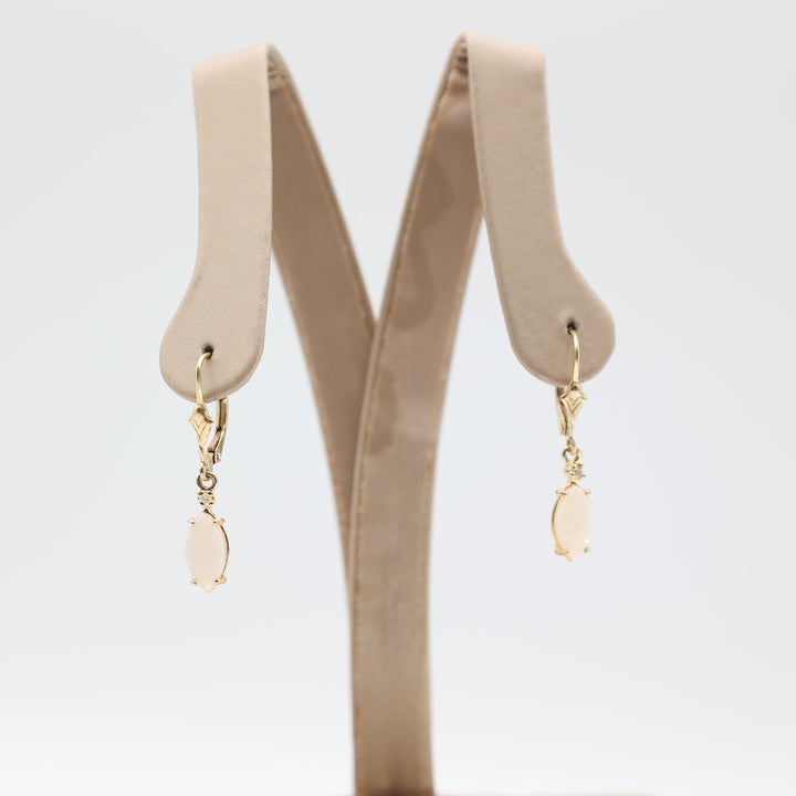 14k Yellow Gold Opal And Diamond Accent Dangle Earrings