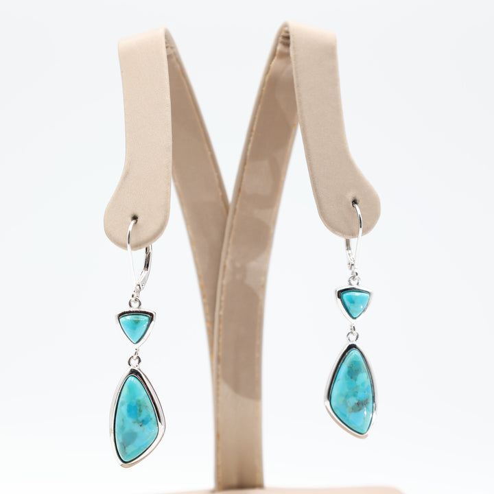 925 Sterling Silver BBJ Turquoise Double Stone Dangle Earrings