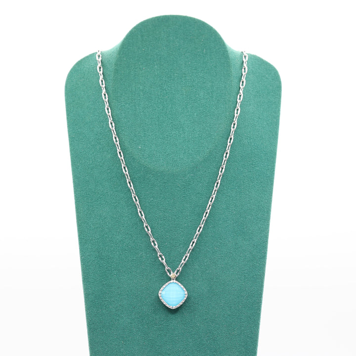 925 Sterling Silver Tacori Neo Square Turquoise Necklace 18 Inches