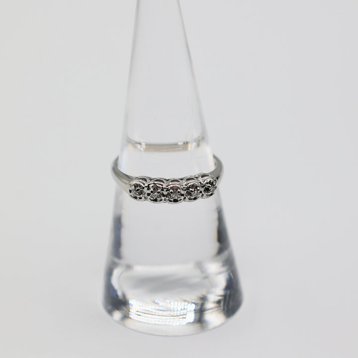 14k White Gold 5 Diamond Crown Ring - Size 7